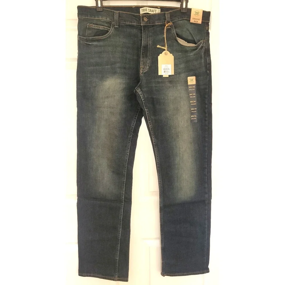 True Craft Men's Jeans 38x34 Slim Fit Blue Denim Slim Fit Seat & Thigh NWT